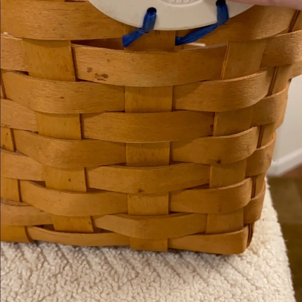 Vintage 1995 Longaberger Brown Handwoven Fruit Basket Swinging Handle & Tie-on